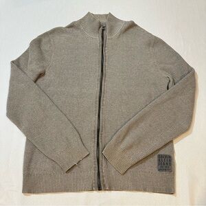 Calvin Klein Jeans Ribbed Zip-Up Cardigan Sweater Brown Size M
